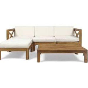 Acacia Wood Outdoor Sectional + End Table