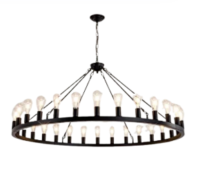Black Wagon Wheel Chandelier 24"H x 64"W x 64"D